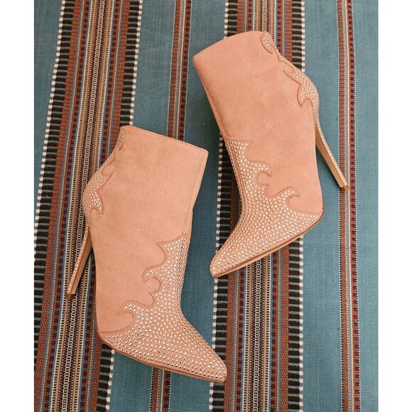 JustFab Pink Blush Southern Girl Rhinestone Stiletto Bootie Size 10 Booties - Picture 2 of 14